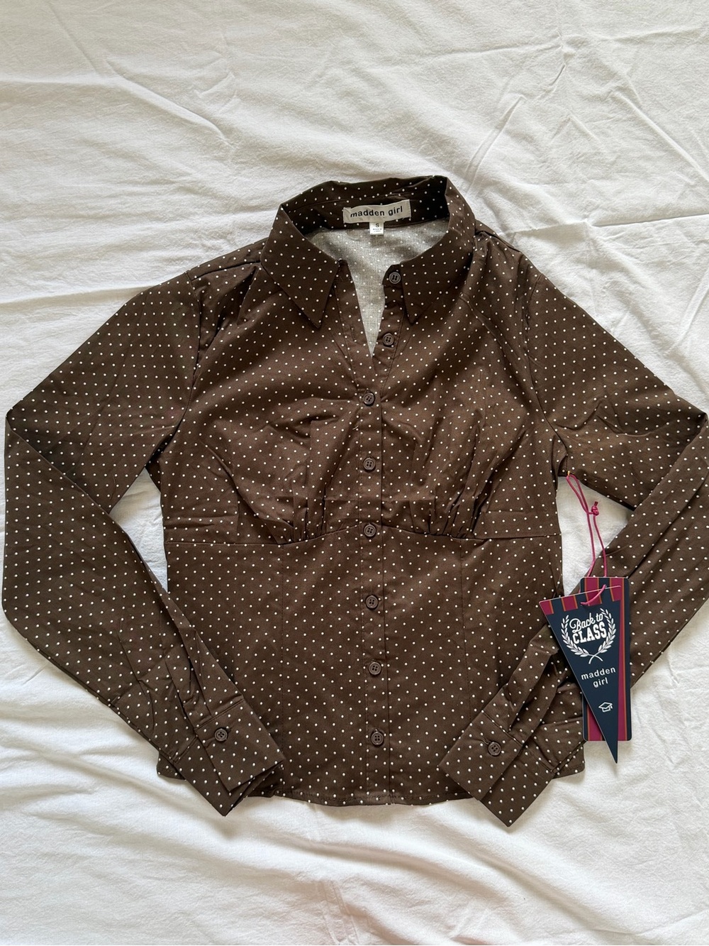 Madden Girl Brown Polka Dot Button-Up Shirt